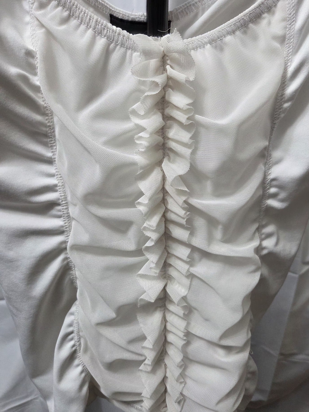 Express White Ruched Mesh Center Ruffle Milkmaid Top - M - Picture 2 of 9